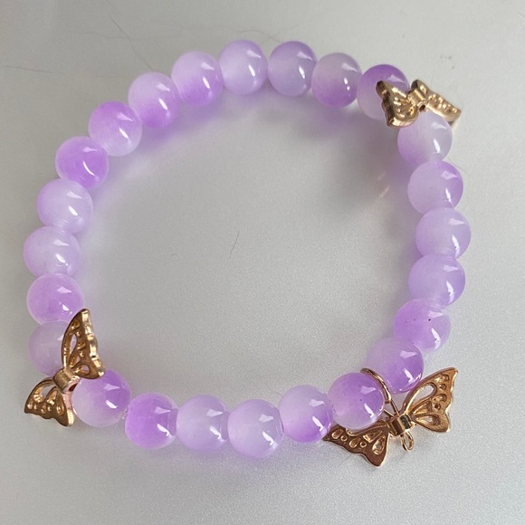 Elegant Purple Beaded Bracelet with Gold Accents - Picture 1 of 5